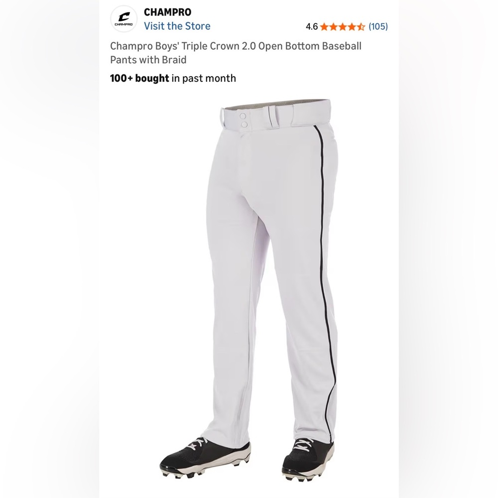 NEW Champro White/Black Baseball Pants M Youth